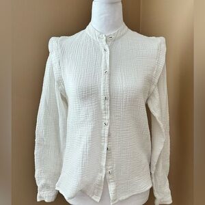 White Cotton Muslin Button-Front Women's Top
